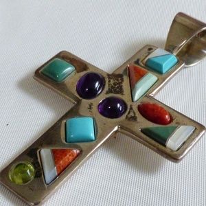Jay King Mine Finds DTR Sterling Silver 925 Gem stones Modern cross Pendant
